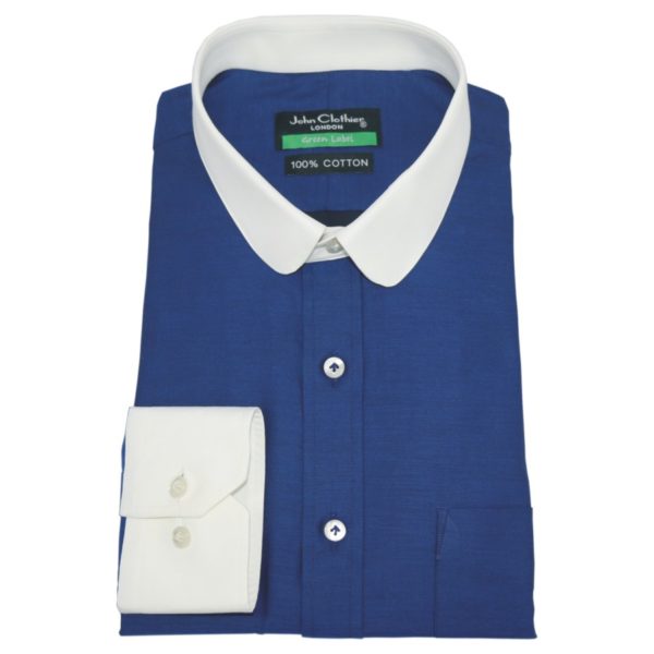 Blue-Satin Penny Collar Shirt