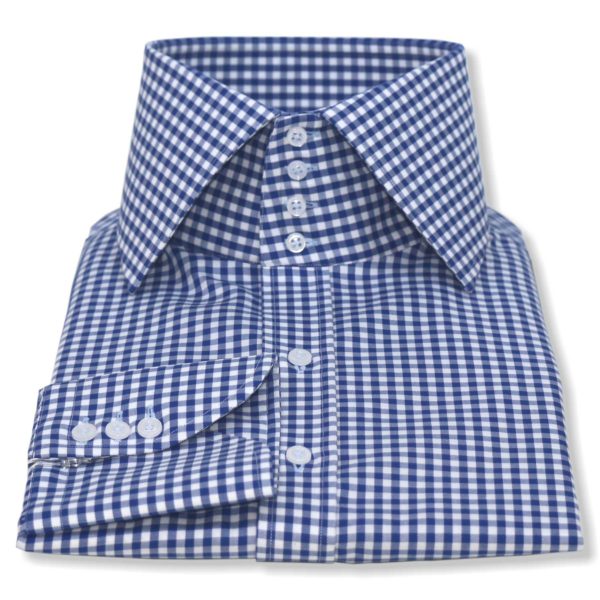 high Collar Blue Gingham checks shirt in 100% cotton