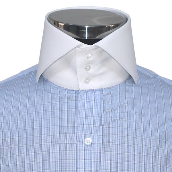 High Collar Italian Blue-Checks - John Clothier Italian Blue Checks