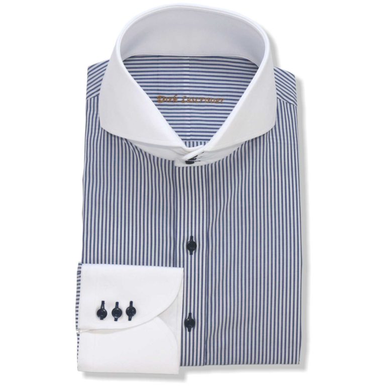 Italian-Blue Stripes High Collar - John Clothier Italian Blue Stripes | I