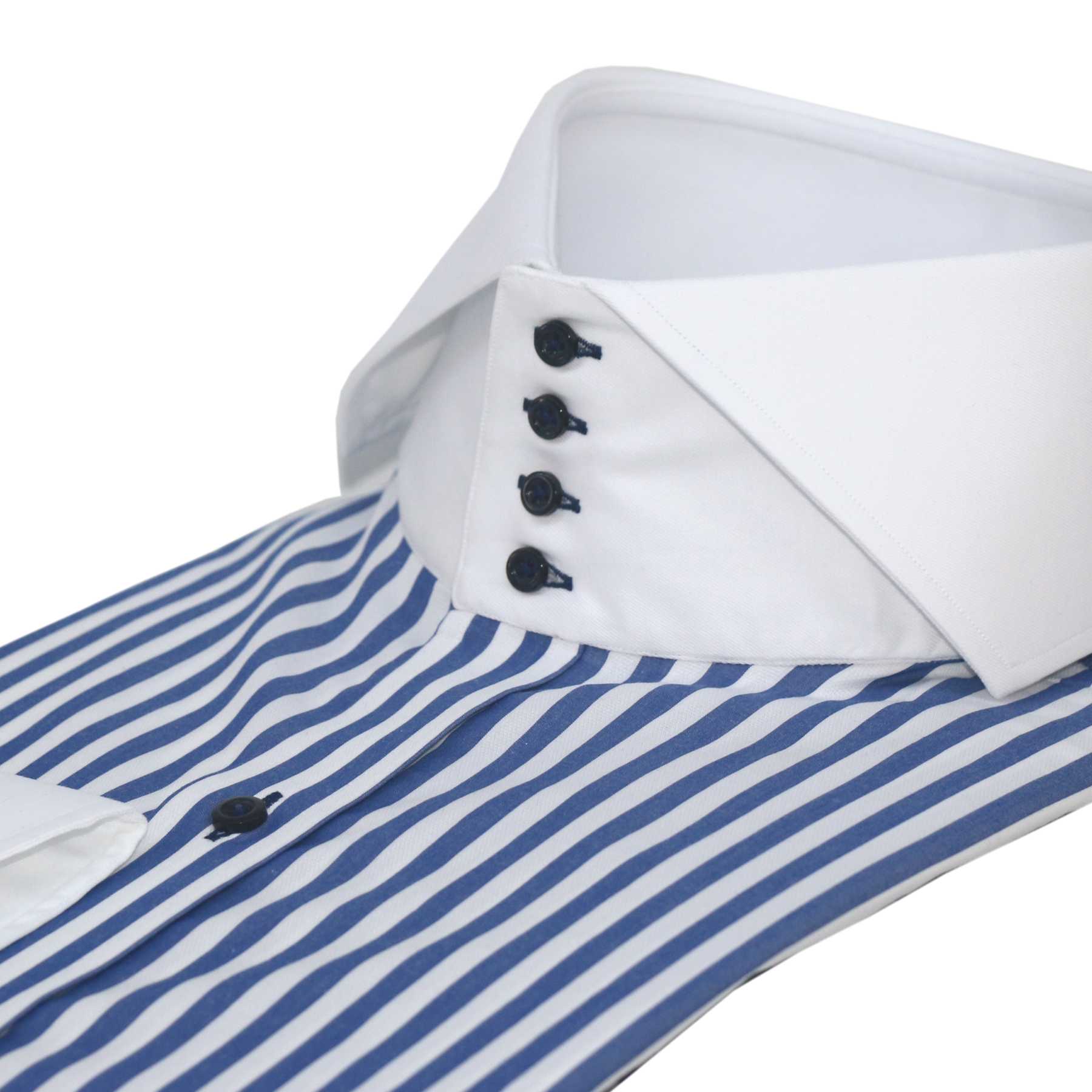 talian-Blue Stripes High Collar - John Clothier Italian Blue Stripes | I