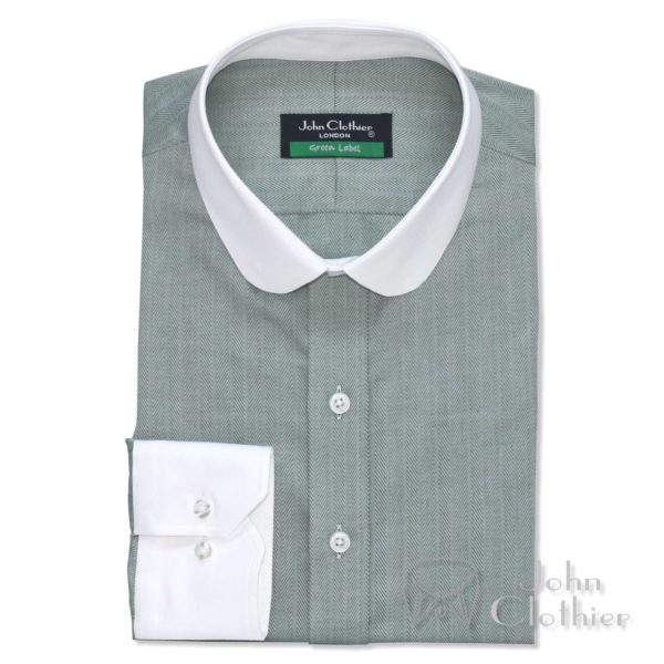 Green-Herringbone Penny Collar Shirt