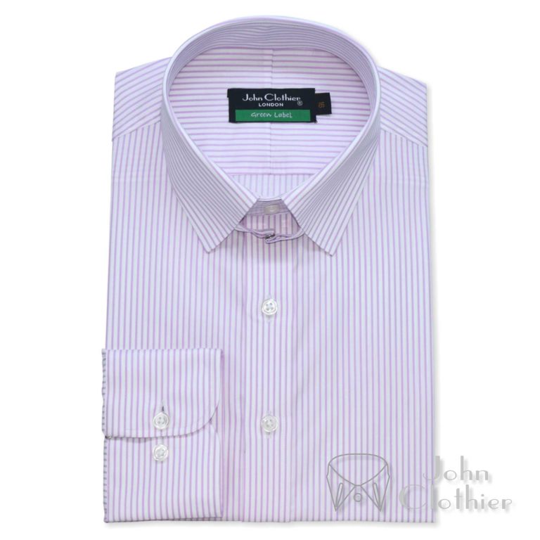 Lilac-White Stripes Tab Collar Shirt- John Clothier London