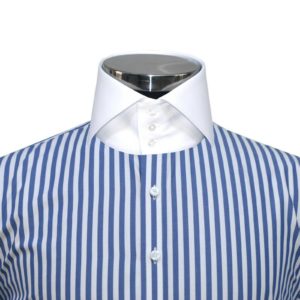 Navy-Blue Stripes high collar - John Clothier Navy Blue Stripes