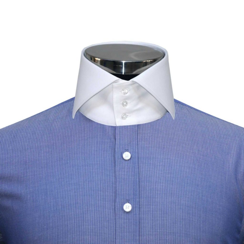 Navy-Blue Pin-Stripes High Collar - John Clothier Navy Blue Pin Stripes