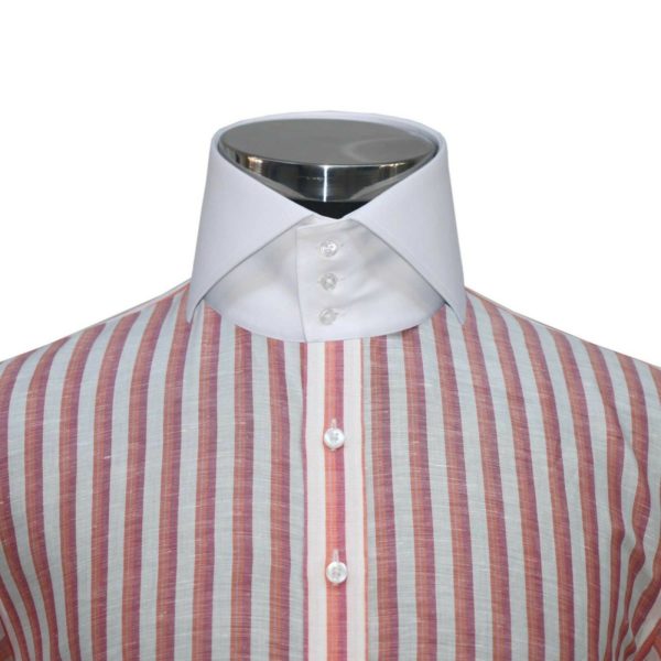 Orange white stripes high collar shirts