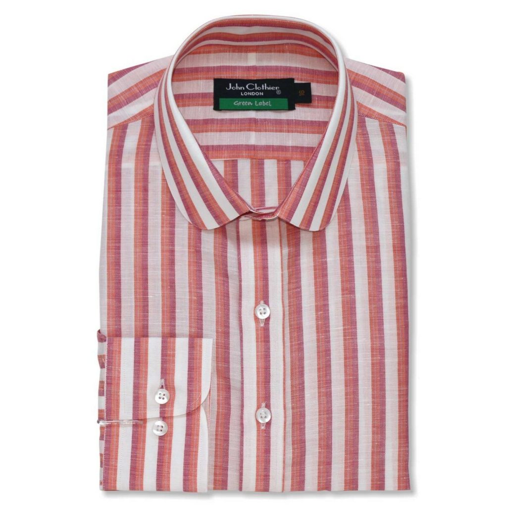 Orange-Stripes Penny collar shirt - John Clothier London