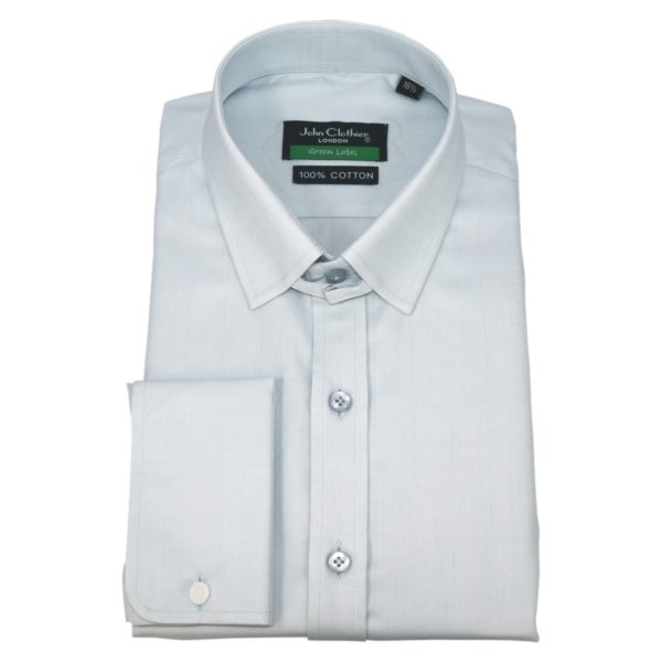 Sky Blue Herringbone James Bond Collar Mens Shirt