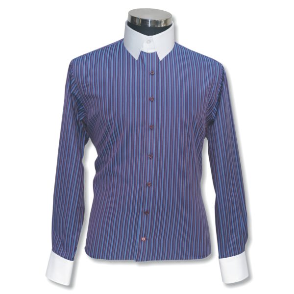 Multi colored Blue Stropes James bond , tab collar mens cotton shirt