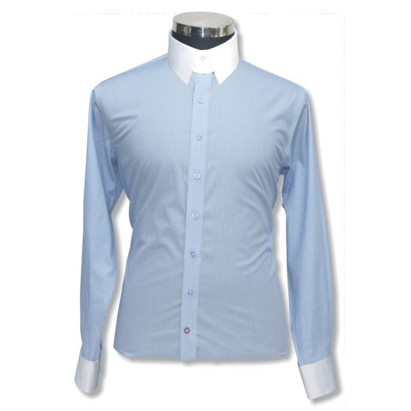 Blue Gingham checks Tab collar Mens Cotton shirt