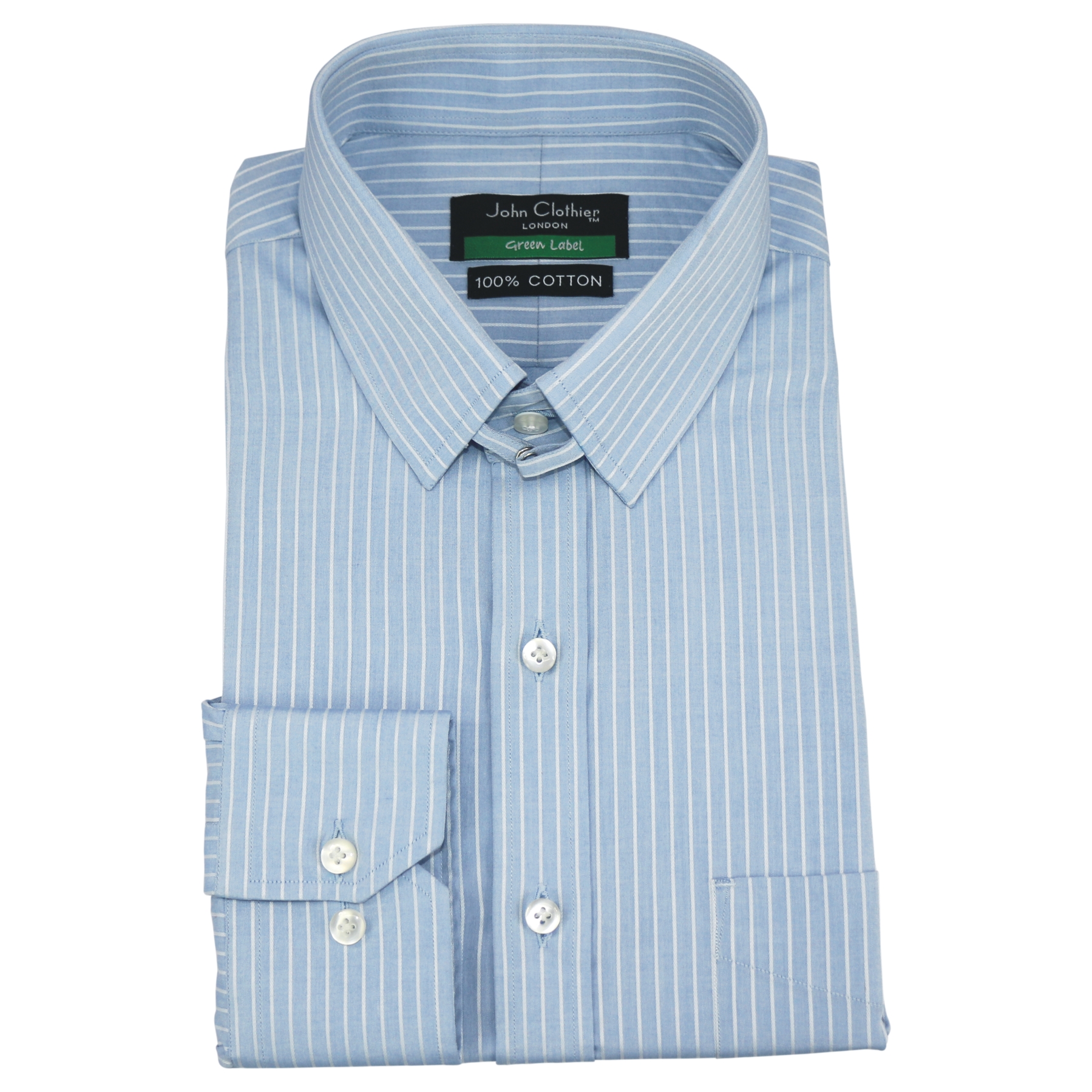 Sky-Blue White-Stripes Tab Collar - - - John Clothier London