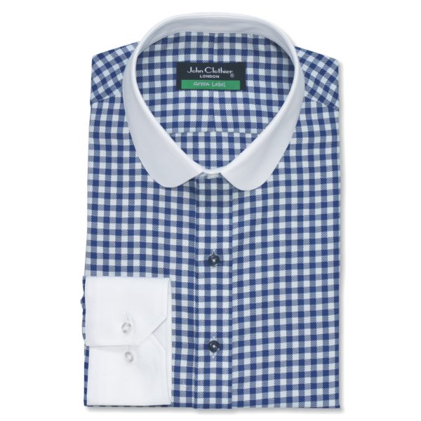 Blue white checks Penny collar cotton mens shirt
