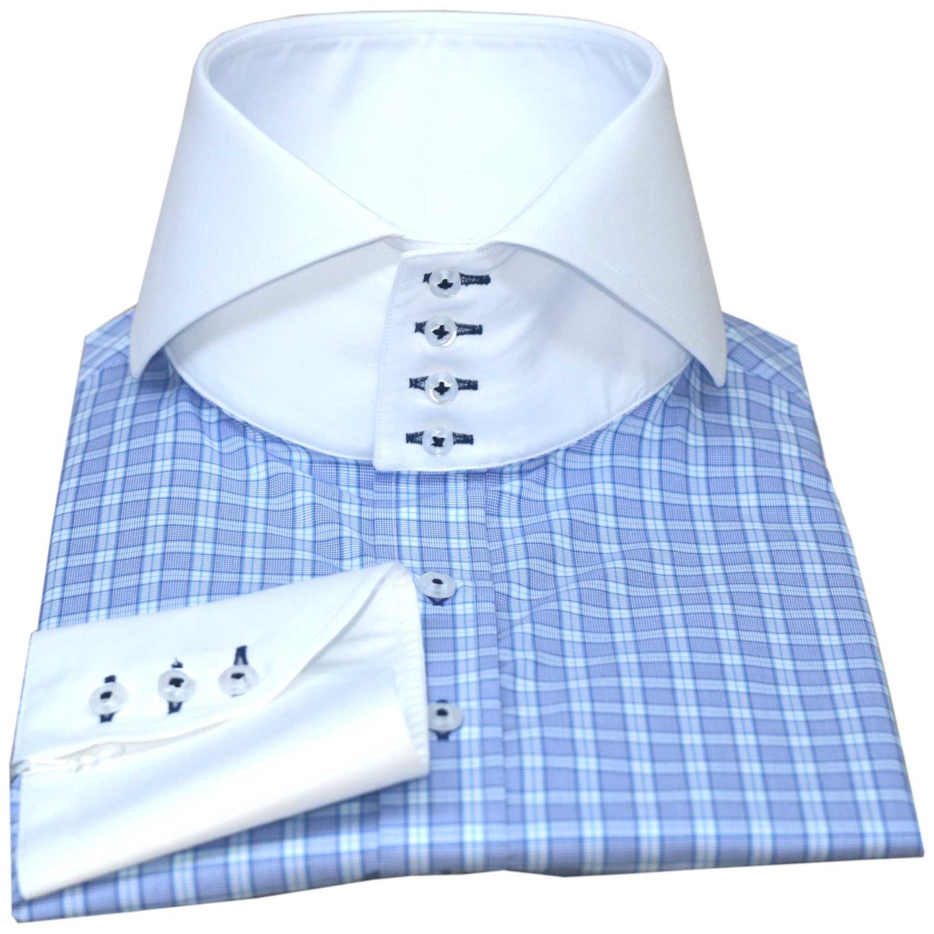 Blue-Checks High Collar Shirt- John Clothier London