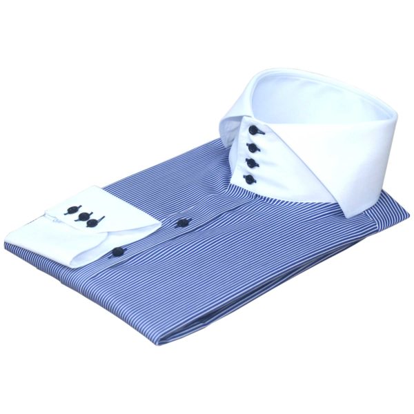 Italian blue stripes high collar shirts