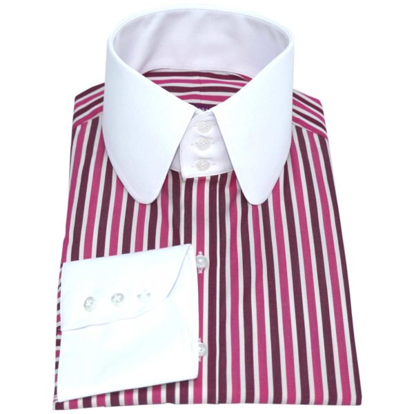 Italian Pink stripes high collar shirt