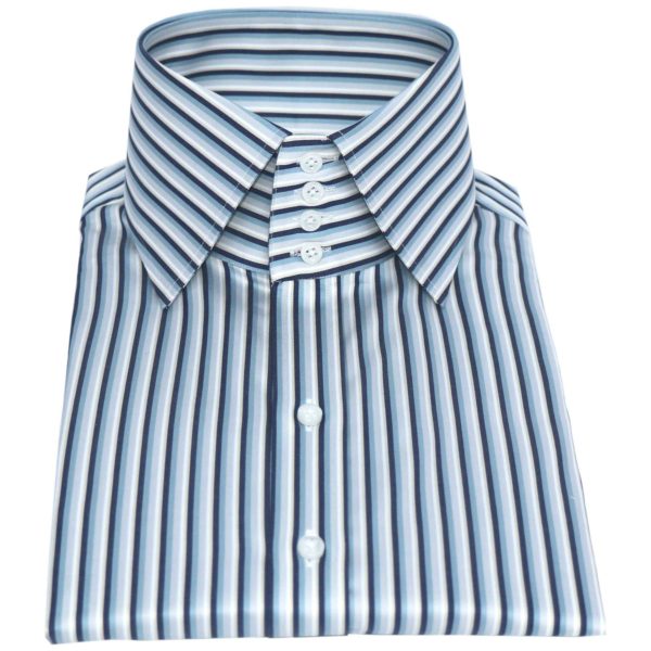 blue black stripes spread high collar