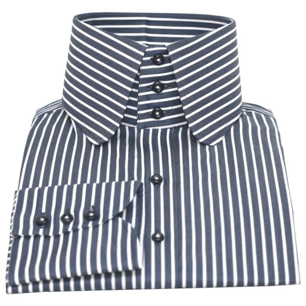 NavyBlue Stripes High-Collar - John Clothier London