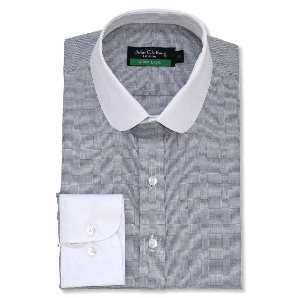 olive green grey checks penny collar shirt for men