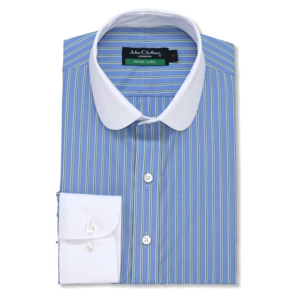 sky blue stripes penny collar shirts