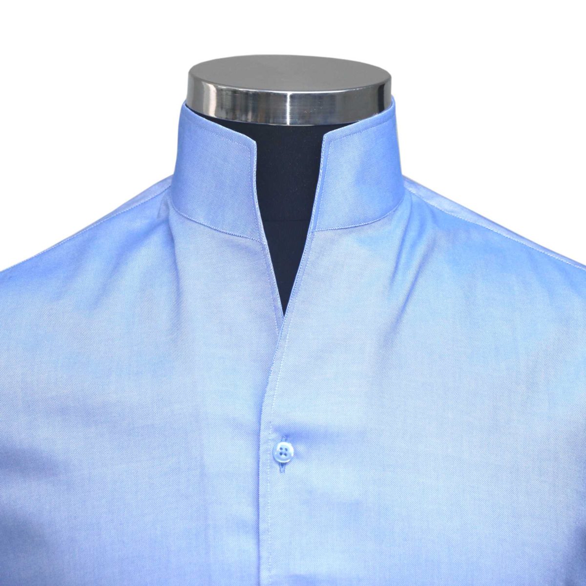 Blue high open collar shirt
