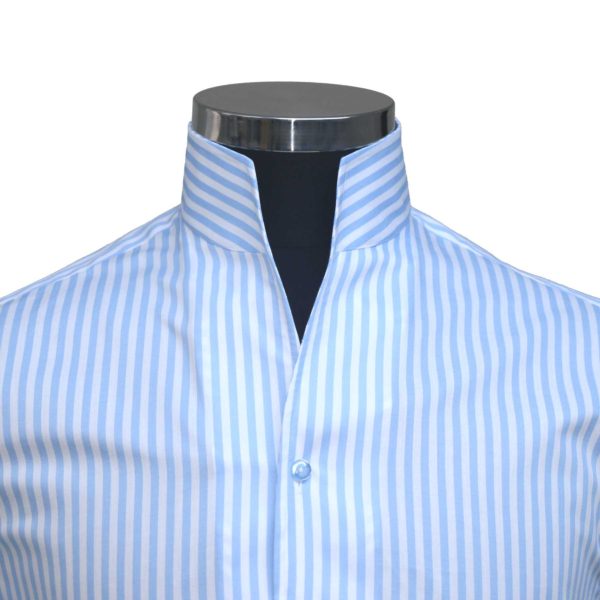 Blue stripes high open collar
