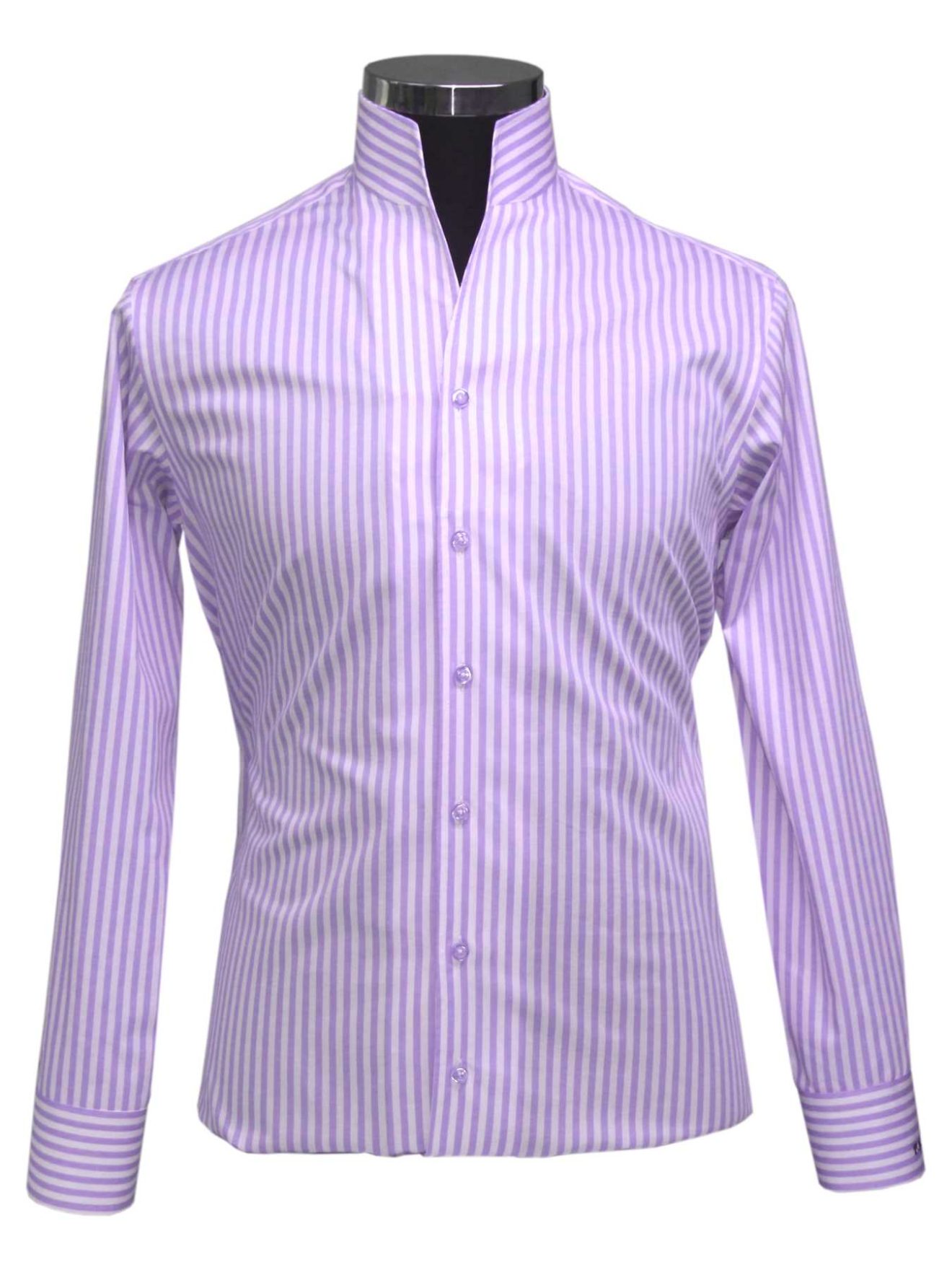 Lilac-Stripes High-Open Collar Shirt - John Clothier London
