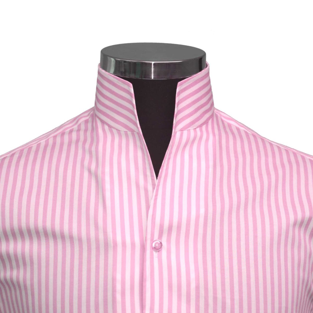 Pink-Stripes High-Open Collar Shirt