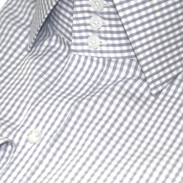 Grey Gingham-Checks High-Spread Collar- John Clothier London