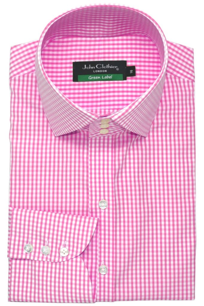 Pink Gingham-Checks High-Spread Collar- John Clothier London