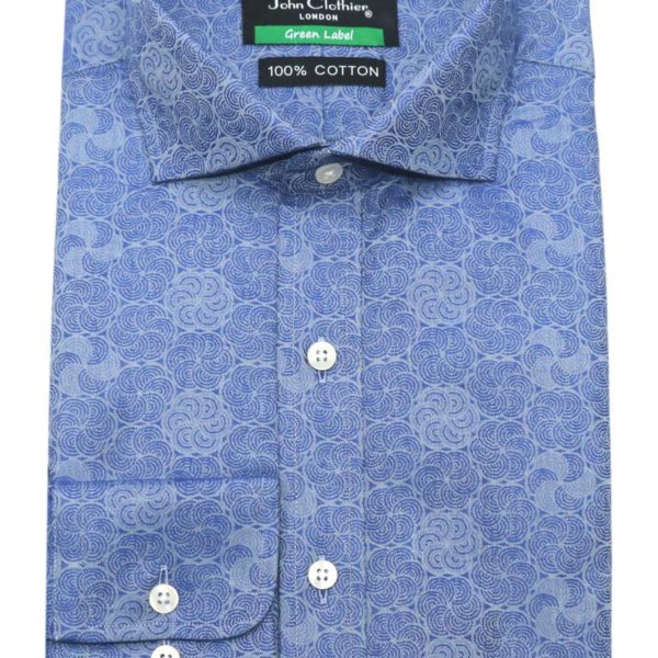 Cutaway collar shirt, blue jacquard, 100% cotton , Italian