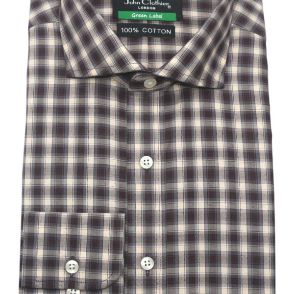 Cutaway Collar Shirt, Brown checks, 100% cotton