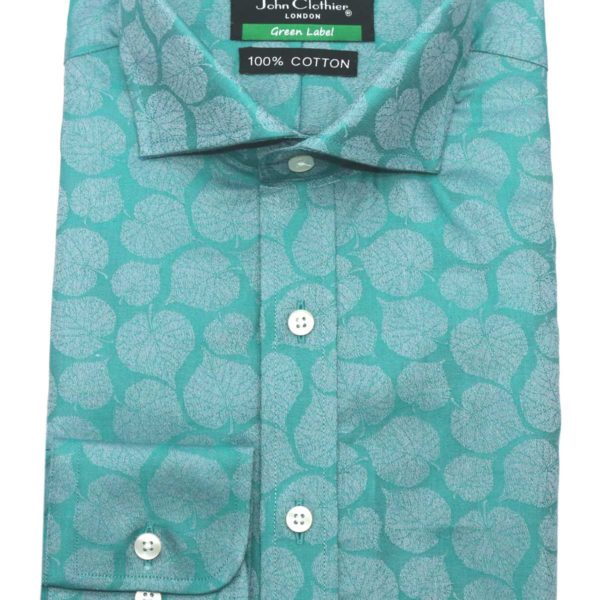 Cutaway collar , Green Leaf Jacquard, 100% cotton shirt for men