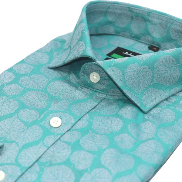 Cutaway collar , Green Leaf Jacquard, 100% cotton shirt for men