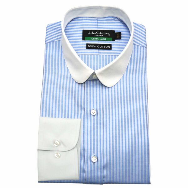 Blue white stripes shirt for men, penny collar peaky blinders shirt