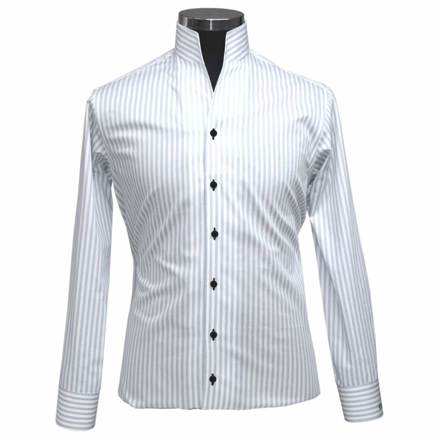 White-stripes Contrast-Open High-Collar Shirt - John Clothier London