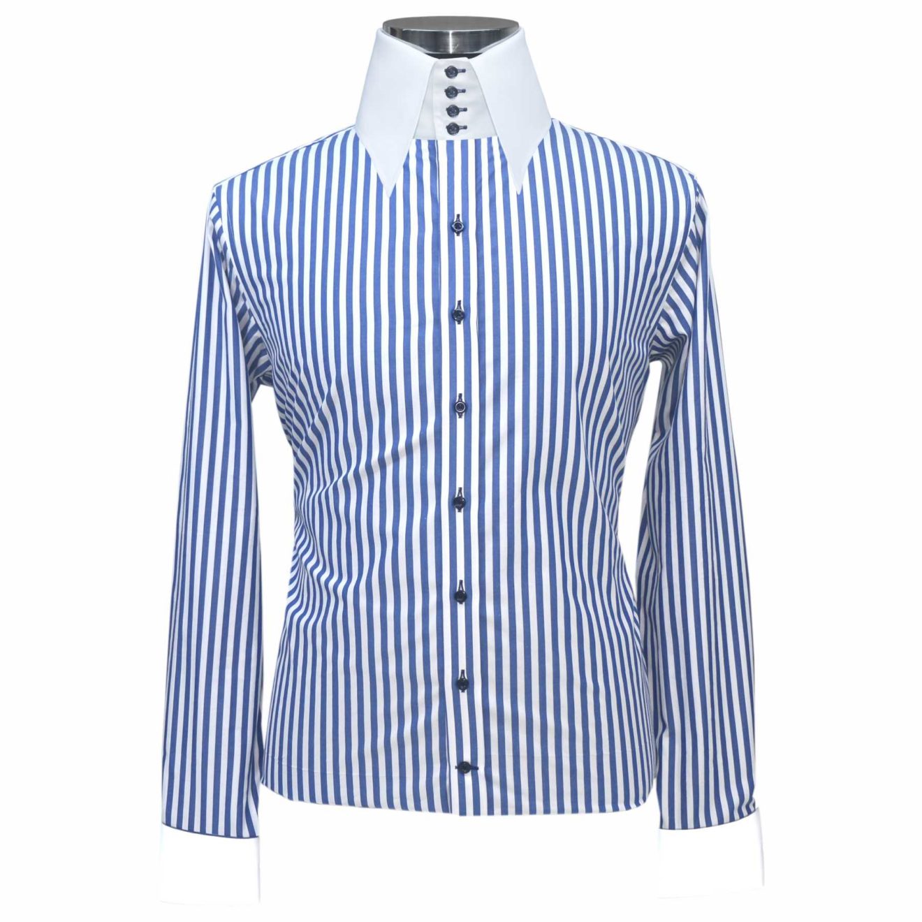 Blue-Stripes-High Spearpoint Collar Shirt - John Clothier London Online
