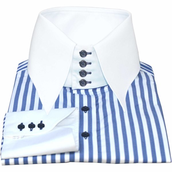 Blue-Stripes-High Spearpoint Collar Shirt - John Clothier London Online