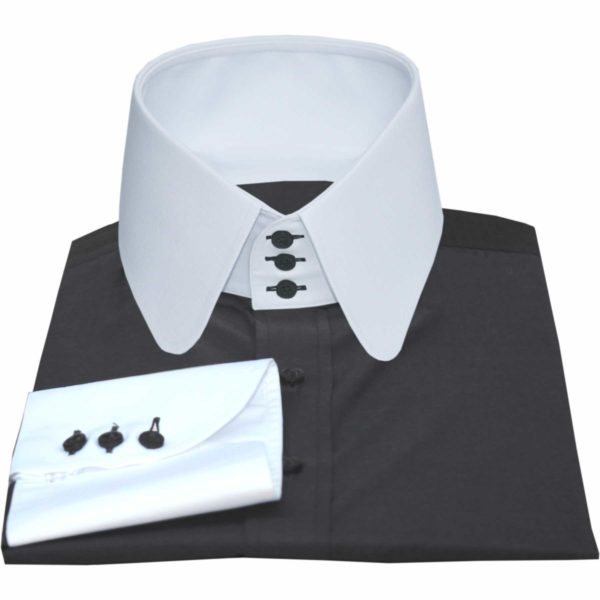 Black-Penny High Collar Shirt - John Clothier London