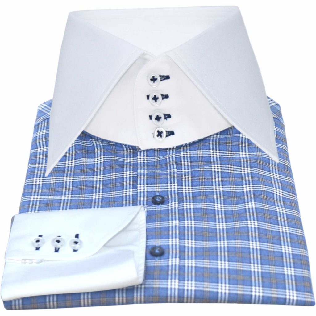 Navy-Blue-Pinstripes-High Spread Collar Shirt - John Clothier London