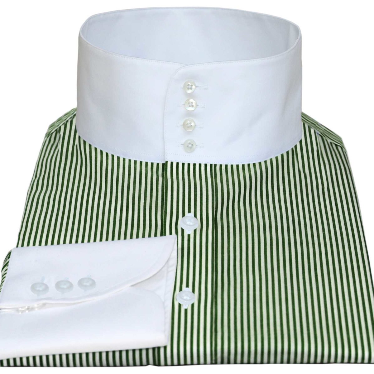 GreenPinstripesHigh Long Point Collar Shirt John Clothier London Online