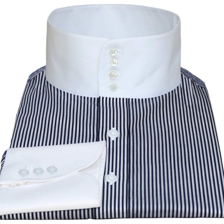 Navy-Blue-Pinstripes-High Spearpoint Collar John Clothier London Online