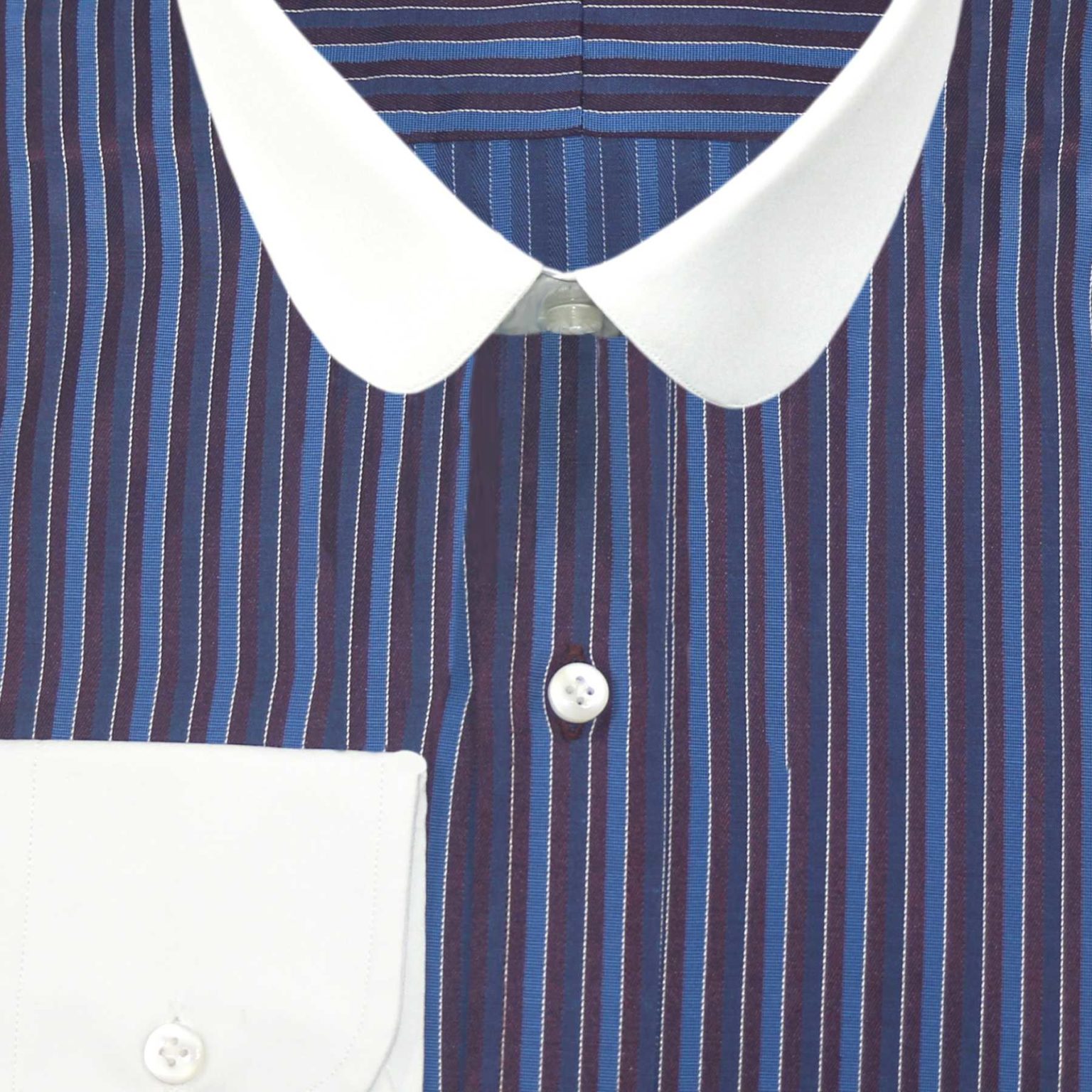 Blue-Maroon-Stripes Penny Collar Shirt - John Clothier London