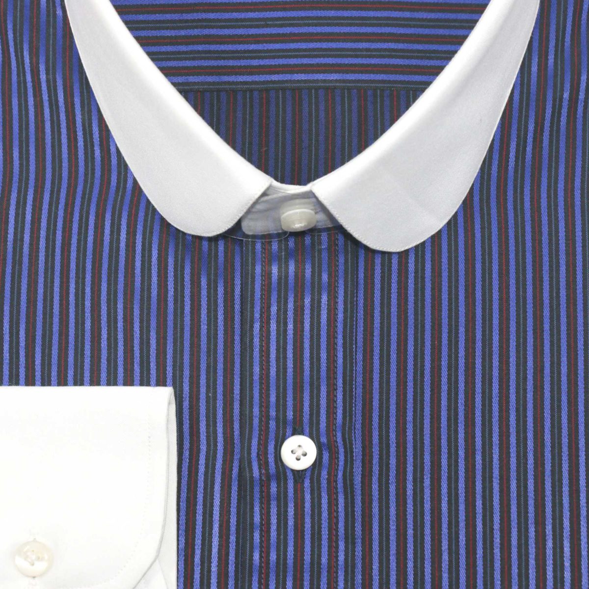 Green-Pinstripes-Penny High Collar Shirt - John Clothier London