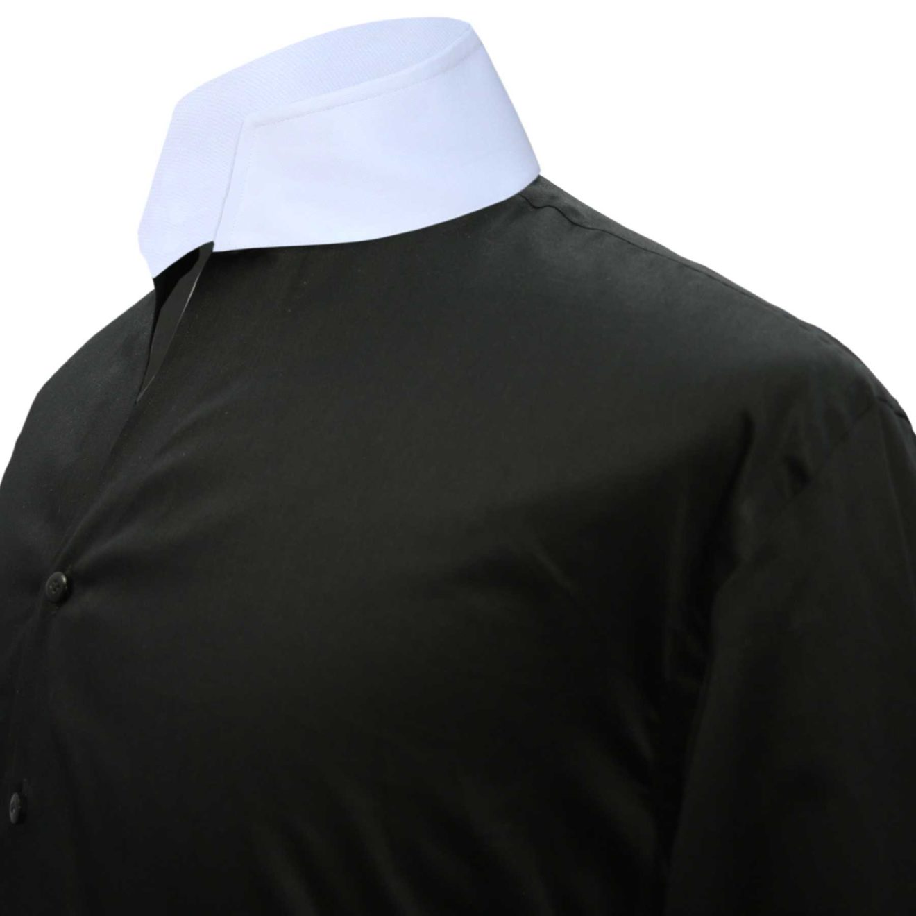 Black-High Open Collar Shirt - John Clothier London
