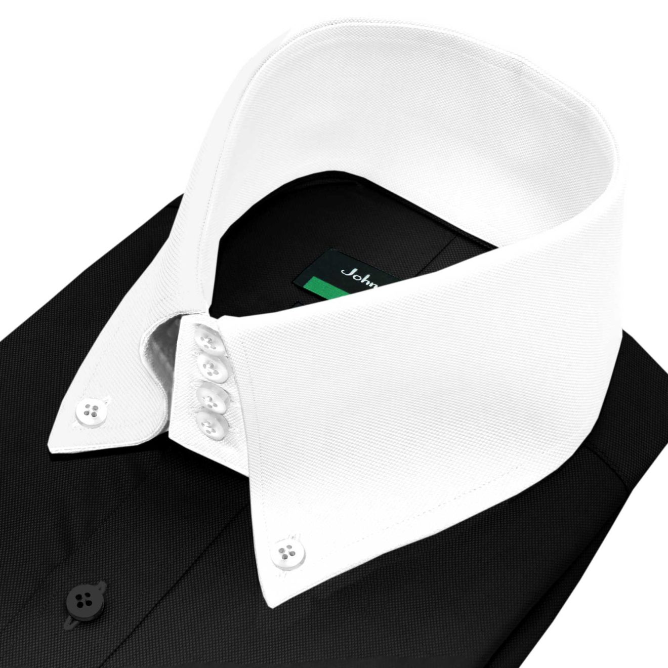 Solid-Black-Button Down High Collar Shirt - John Clothier London