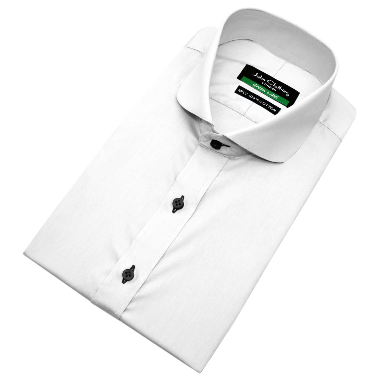 White-Cutaway Penny Collar Contrast Buttons Shirt - John Clothier London