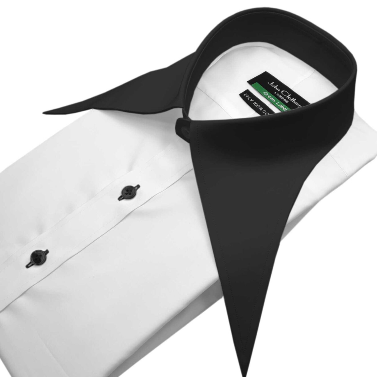 White Extreme Spearpoint Collar Contrast Buttons Shirt- John Clothier ...