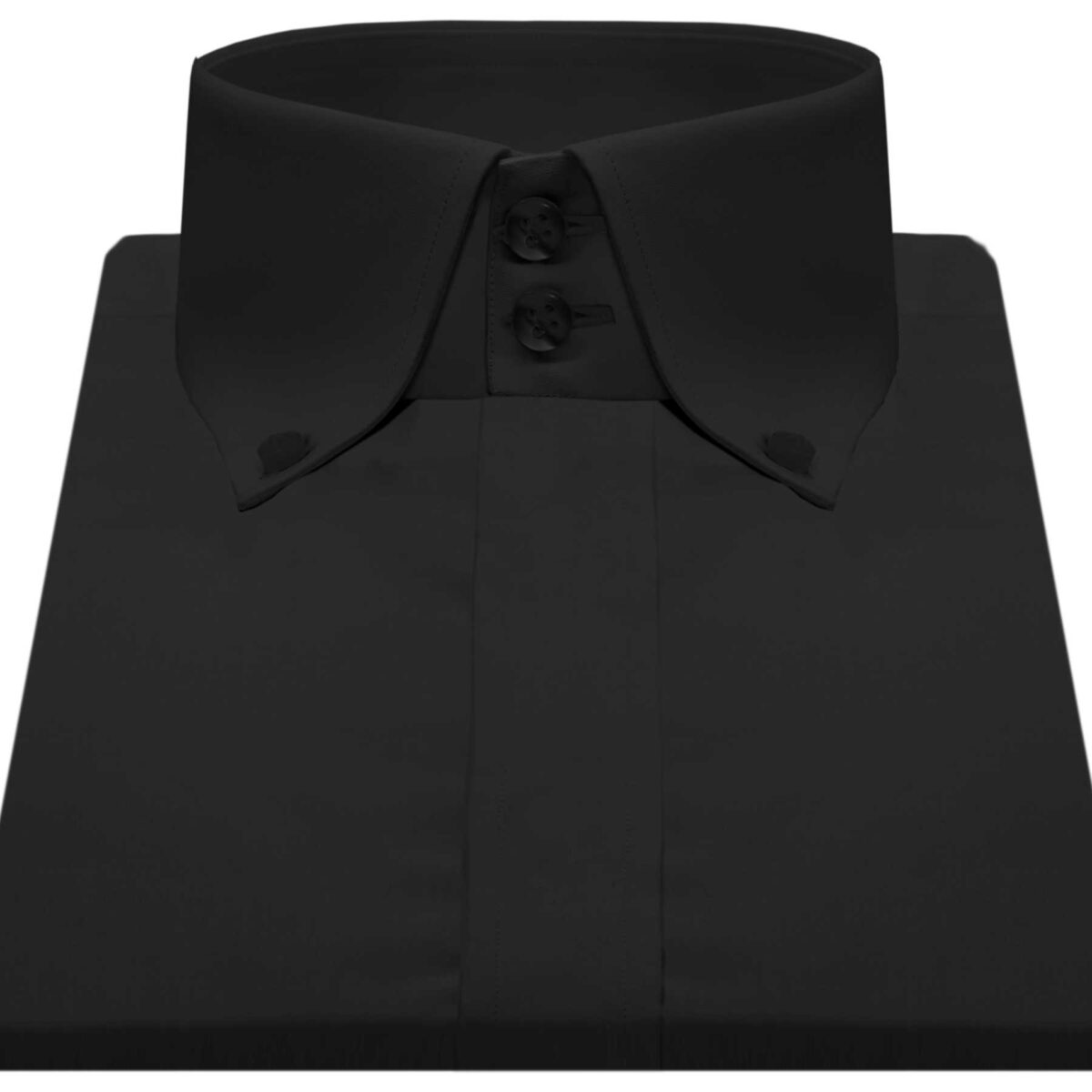 Solid-Black-Button Down High Collar Shirt - John Clothier London