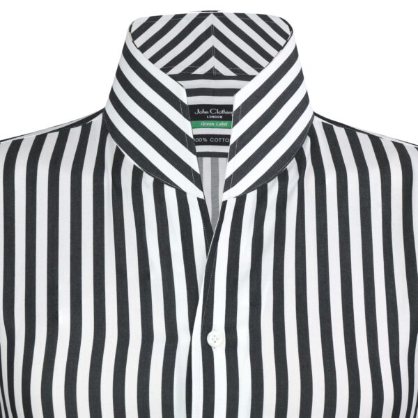 Black White STripes High Open Collar Shirt for men by John Clothier Londpn