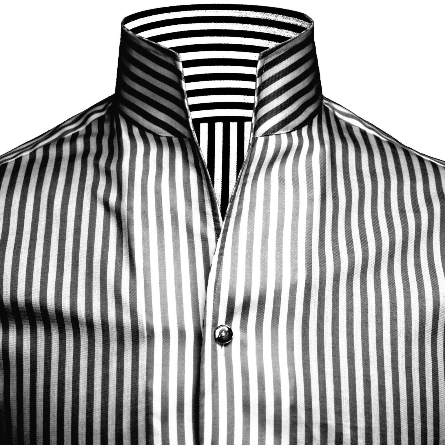 Black-Stripes-High Open Collar Shirt - John Clothier London